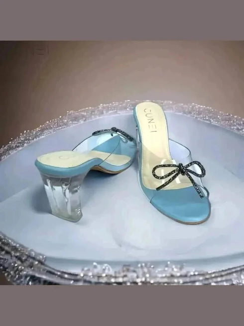 Womens Pastel Blue Clear Strap Bella Heels with Bow